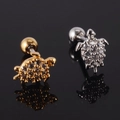 Detailed macro view of turtle cartilage studs with sparkling cubic zirconia in gold and silver - 9# Turtle Design-Silver