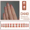 Gradient cherry pink press-on nails with gold metal lines and rivet details, 24-piece set - 24 Pcs/Set / Warm Brown Flesh Pink Gradient Metal Line Style (D440)