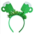 St. Patrick's Day headband with green sequin beer mugs and shamrock ornaments - Style 4 - Green Sequin Beer Mug Headband