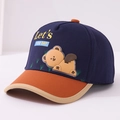 Detail of kids baseball cap featuring cartoon bear patch and navy orange color block - 52cm (2-5 Years) / Navy Blue
