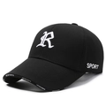 Casquette noire en toile avec broderie R blanche et lettrage SPORT sur le côté - Noir avec broderie blanche