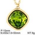 Minimalistische 15mm vierkante groene edelsteen hanger met gouden halsketting set - Lichtgroen (KN87859-K)