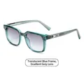 Classic square transparent blue frame sunglasses with gradient grey lenses for men - Transparent Blue Frame / Gradient Grey Lenses