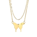 Collier double rang en acier inoxydable doré 18K avec pendentif papillon et lettre C - Style Pendentif Papillon Lettre C