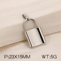 Polished silver stainless steel lock pendant charm measuring 23x15mm and 5g weight - Large Smooth Lock Pendant (KP120406-Z)