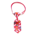 Adjustable red Easter pet necktie with white rabbit and colorful egg patterns - Red Tulip Style
