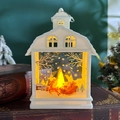 Ivory Christmas lantern with Santa sleigh print and warm LED candle inside - White-Elk