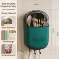 Wall-mounted green cutlery holder with dustproof lid and hooks, size 21x35x8cm - Wall-mounted / Luxury Green