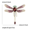 Dragonfly brooch pin with colorful rhinestones in gold alloy finish with dimensions - Gold Purple