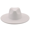 Close-up of the white wool felt fedora hat texture and flat brim detail on white background - M (56-58cm) / Pure White