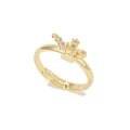 Anello corona dorato regolabile con pietre di zircone giallo e bianco lucidi - Oro-Stile Cuore