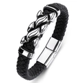 Pulsera de cuero trenzado negro para hombre con cierre magnético de metal pulido - Negro