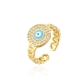Detailansicht des goldenen Evil Eye Rings mit Zirkonia-Steinen und Panzerketten-Stil - Grüner Böser Blick Stil (11916)