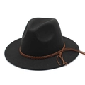Classic black felt fedora hat with brown braided band and tassel for women autumn style - M (56-58cm) / Black