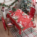Nappe de Noël rouge festive et housses de chaise avec motif Père Noël et Merry Christmas - 140*100cm / Noël Rouge