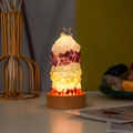 Natural crystal night light with wooden base and golden star topper in warm glow - 7-Color Night Light - Warm Light