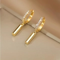 Elegant s925 silver hoop earrings in gold finish with sparkling diamonds and cylinder charm - Cylinder (NN400)