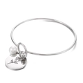 Silbernes Edelstahl-Geburtsblumenarmband mit Rosengravur und weißer Perle für Damen - Juni Rose-Silber (KB158023-Z)