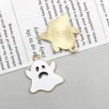 Ghost charm for DIY jewelry with white enamel front and golden textured metal back - White Ghost (18*21mm)