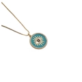 Gold plated evil eye necklace with blue enamel and sparkling crystal accents on white - Green