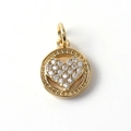 Ciondolo a cuore placcato oro con micro-pavé di zirconi in base tonda per creazione gioielli - 01-Cuore in Cerchio