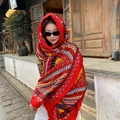 Ethnic style red cotton linen shawl with geometric patterns for beach travel and sun protection - 180*90CM / 37204-Red Ethnic Totem
