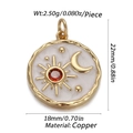 Gold moon and sun pendant in white enamel with red gemstone and copper base - CX146-02 (White Enamel Sun Moon Star Pendant)