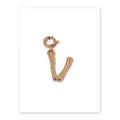 Bamboo-textured 18k gold plated brass letter V pendant with circular spring clasp - Letter V