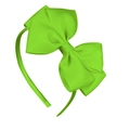 Close-up of lime green grosgrain ribbon bow headband for girls with visible fabric texture - Grass Green