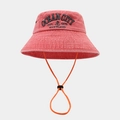 Dettaglio cappello pescatore in cotone lavato con ricamo vintage e cordino regolabile - Taglia unica / Rosso Arancio