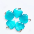 Five teal heart-shaped cat eye stone pendants with silver clasps for DIY jewelry - Lake Blue Cat Eye