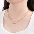 Double-layered golden stainless steel necklace featuring a MAMA pendant and white beads - Style B Gold Double-layer Stacked