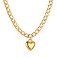 Golden chunky chain necklace featuring a polished heart pendant in minimalist design - KC Gold Chunky Chain Heart (2892)