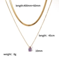 Double-layered gold necklace with snake chain and pear-shaped purple zircon pendant - Light Purple (LPL)