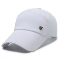 White mesh baseball cap with long brim and silver metal M-1991 shield emblem - Adjustable / White With M Logo