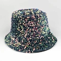 Rainbow sequin bucket hat for men in dark grey with holographic glitter reflection - AB Color