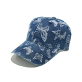 Deep blue denim baseball cap with white butterfly embroidery and curved brim - M(56-58cm) / Navy Blue