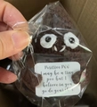 Handmade brown crochet poo doll with motivational quote card in clear plastic bag - Poop