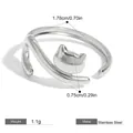 Minimalistische zilveren roestvrijstalen teckel open ring met schattig design - Kat Ring (JDR0306058-S) / Zilver