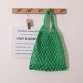 Handwoven green cotton net tote bag with hollow diamond mesh for beach and travel - Green
