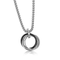 Titanium steel necklace featuring three interlocking rings pendant on a silver box chain - Triple Ring / Black