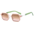 Retro hip-hop square sunglasses with orange hexagonal frame and green temples - Pink Frame Brown Pink Lens