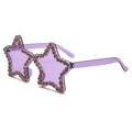 Macro detail of star-shaped purple rimless sunglasses with hand-set rhinestones - C19-Dark Purple