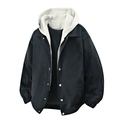Ανδρικό casual jacket δύο τεμαχίων με κουκούλα σε μαύρο και λευκό με κουμπιά - M / Μαύρο