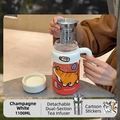 Champagne white 1100ml high borosilicate glass tea mug with filter and cat print - White 1000ml (High Filter) + Cat Sticker