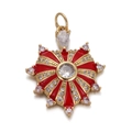 Detailed macro view of gold-plated red heart charm with enamel and clear gemstones - CX155-07 Radiant Red Heart