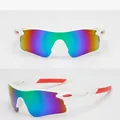 White frame sports cycling sunglasses with red anti-slip pads and iridescent green lenses - White Frame Red Temples (Green Mirror)