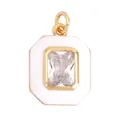Octagonal white enamel pendant featuring a rectangular zircon stone and gold trim - White Rectangle