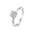 Elegant S925 sterling silver ring featuring a bamboo-style band and a 1-carat round moissanite - Adjustable Open / Bamboo Minimalist Design Style (FDJZ-425)