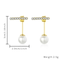 Minimalist titanium steel gold earrings with pearls and zircons, size 3cm by 2.54cm - Gold